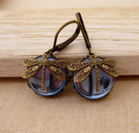 Stylish Vintage Drop Earrings Featuring Dragonfly and Moonstone 3